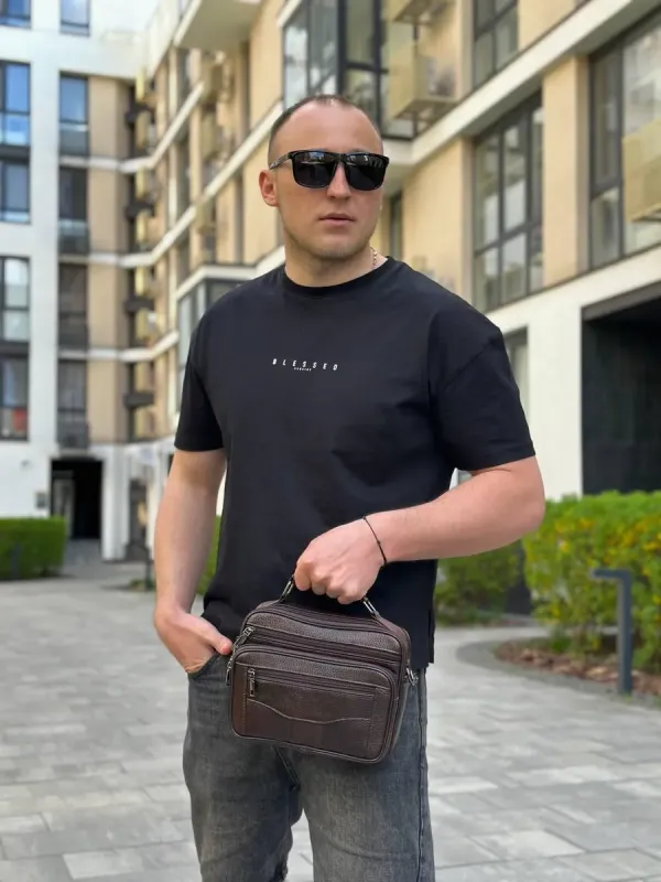 Чоловіча шкіряна сумка барсетка 24×16×6.5, месенджер через плече з коричневою ручкою BEXHILL 61881B