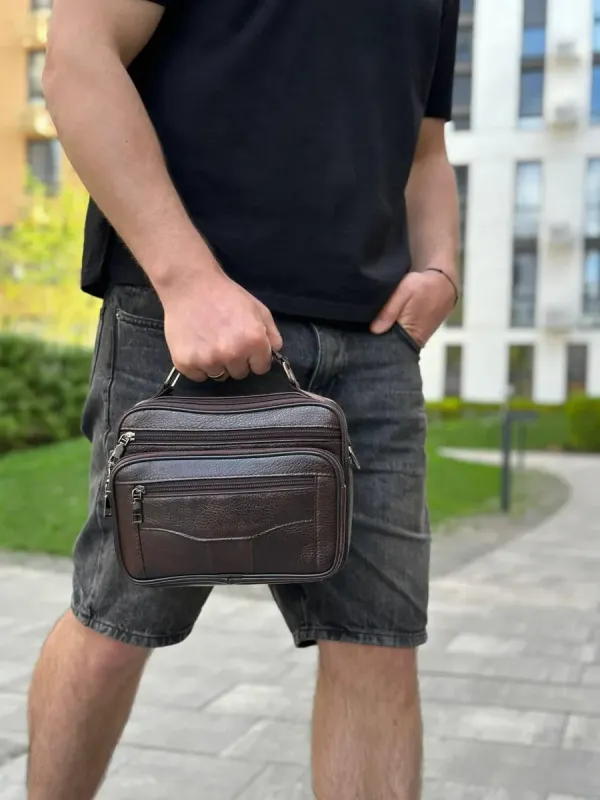 Чоловіча шкіряна сумка барсетка 24×16×6.5, месенджер через плече з коричневою ручкою BEXHILL 61881B
