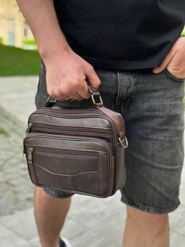 Чоловіча шкіряна сумка барсетка 24×16×6.5, месенджер через плече з коричневою ручкою BEXHILL 61881B