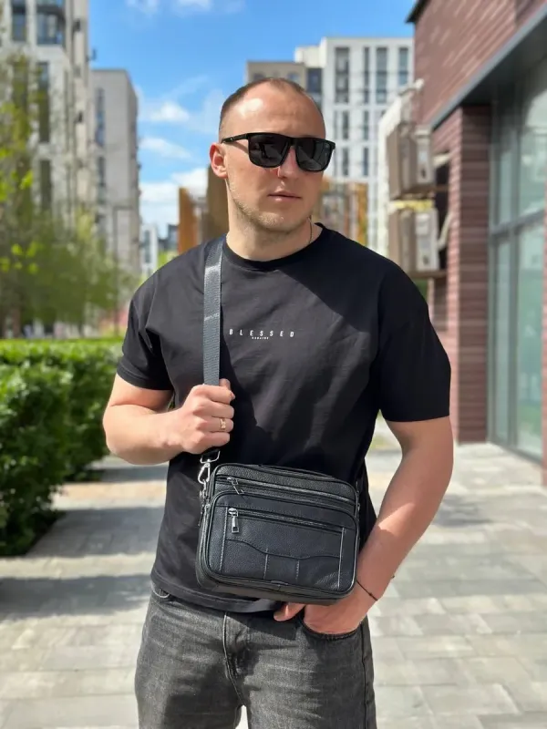 Чоловіча барсетка з ручкою 25x19x6.5, шкіряна сумка з ременем через плече BEXHILL BX-14440B чорна