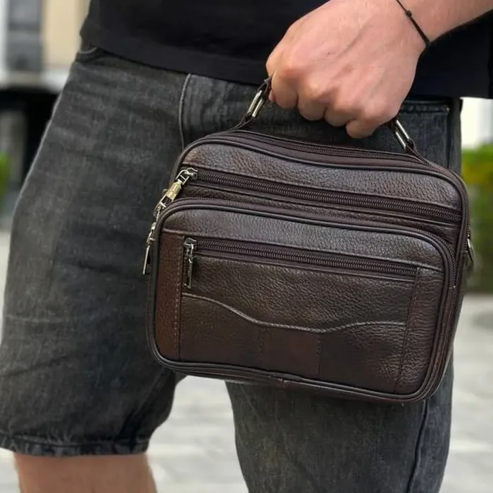 Чоловіча шкіряна сумка барсетка 24×16×6.5, месенджер через плече з коричневою ручкою BEXHILL 61881B