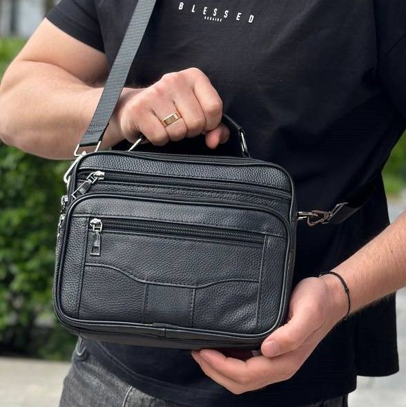 Чоловіча барсетка з ручкою 25x19x6.5, шкіряна сумка з ременем через плече BEXHILL BX-14440B чорна