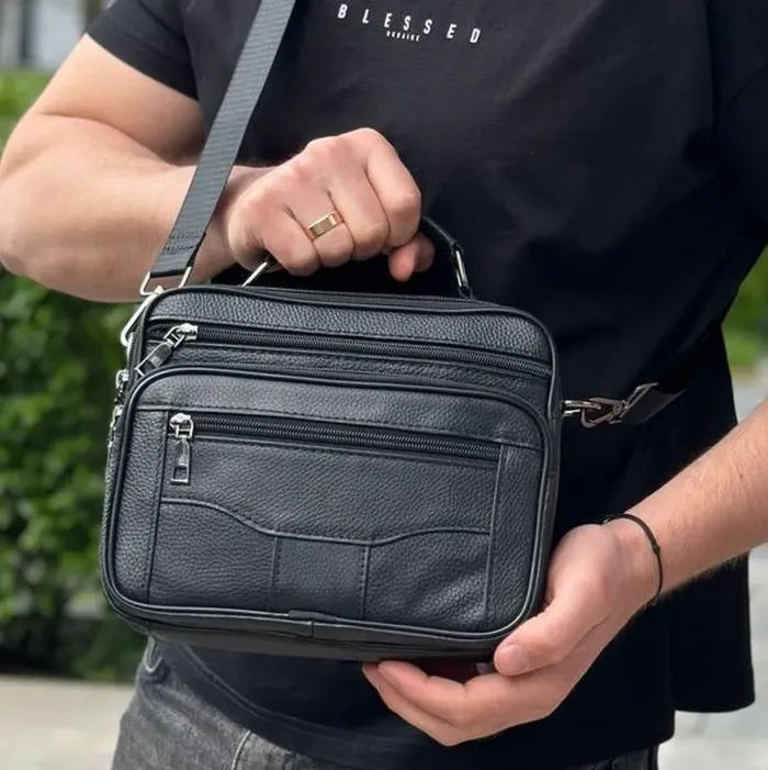 Чоловіча барсетка з ручкою 25x19x6.5, шкіряна сумка з ременем через плече BEXHILL BX-14440B чорна