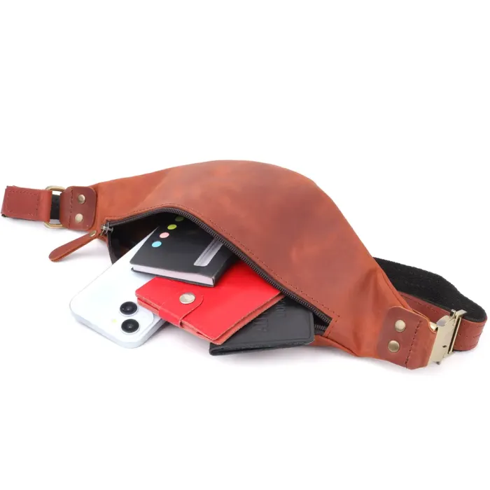 Чоловіча практична бананка з натуральної вінтажної шкіри Shvigel 23131 Рудий