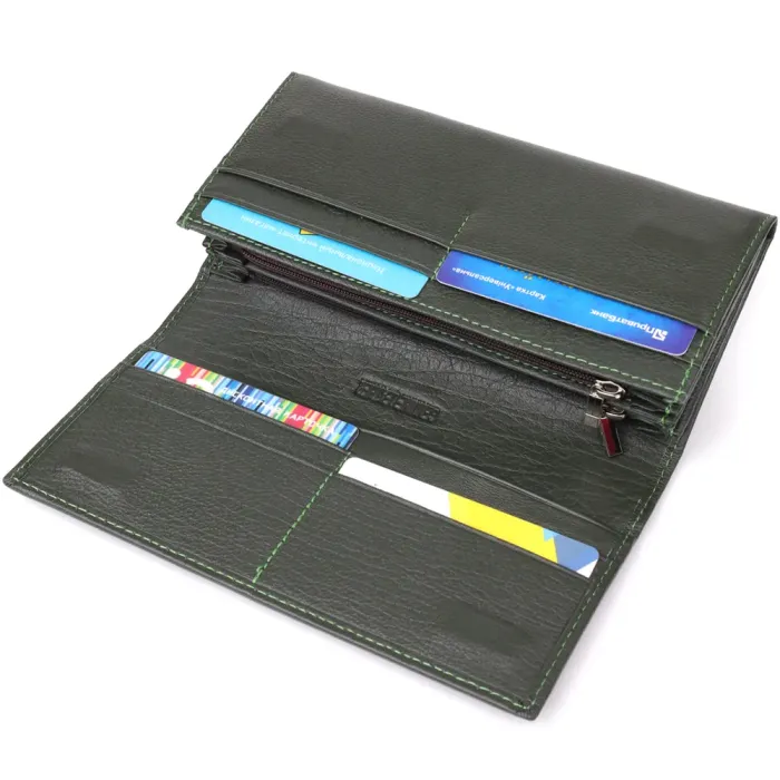 Горизонтальний гаманець у два складення з натуральної шкіри ST Leather 23067 Зелений