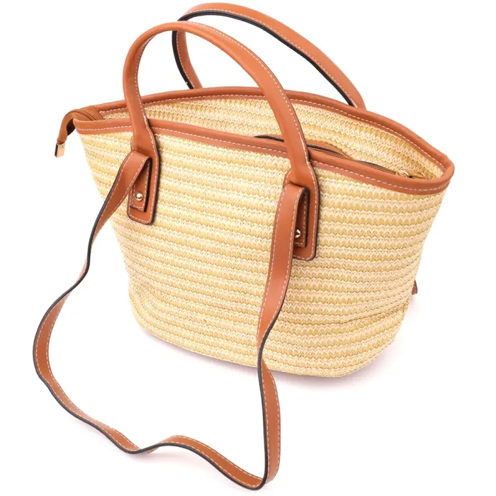 Містка жіноча сумка на літо з якісного текстилю Vintage 15137 Коричневий