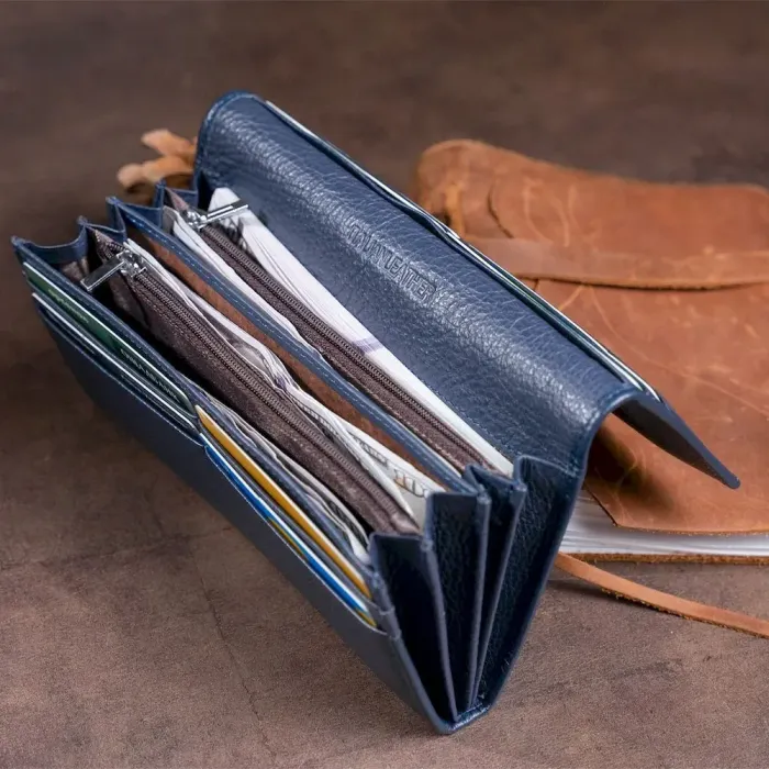 Гаманець на магнітах із клапаном жіночий ST Leather 19241 Темно-синій