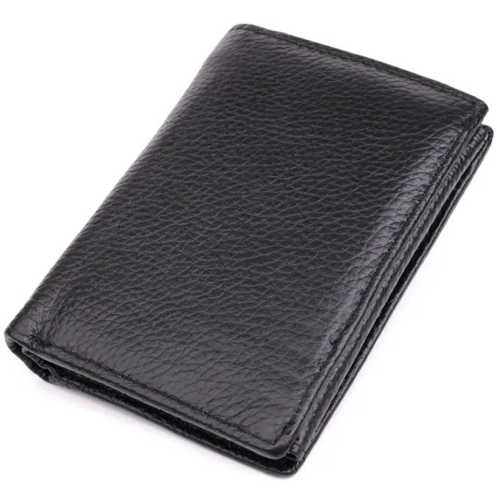 Вертикальний чоловічий шкіряний гаманець у два складання Vintage 15091 Чорний