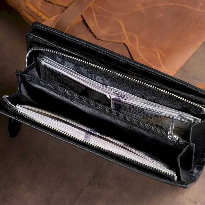 Вертикальний гаманець шкіряний ST Leather 19274 Чорний