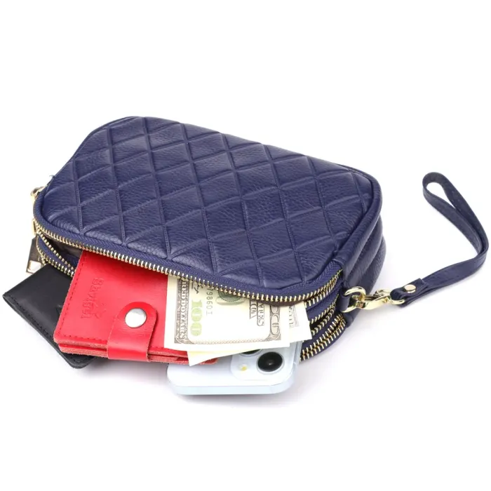 Зручна шкіряна сумка на три відділення для жінок Vintage 22892 Синій