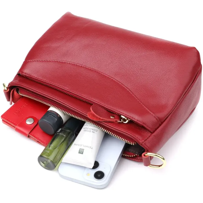 Елегантна сумка жіноча з твердим дном з натуральної шкіри Vintage 22982 Червоний