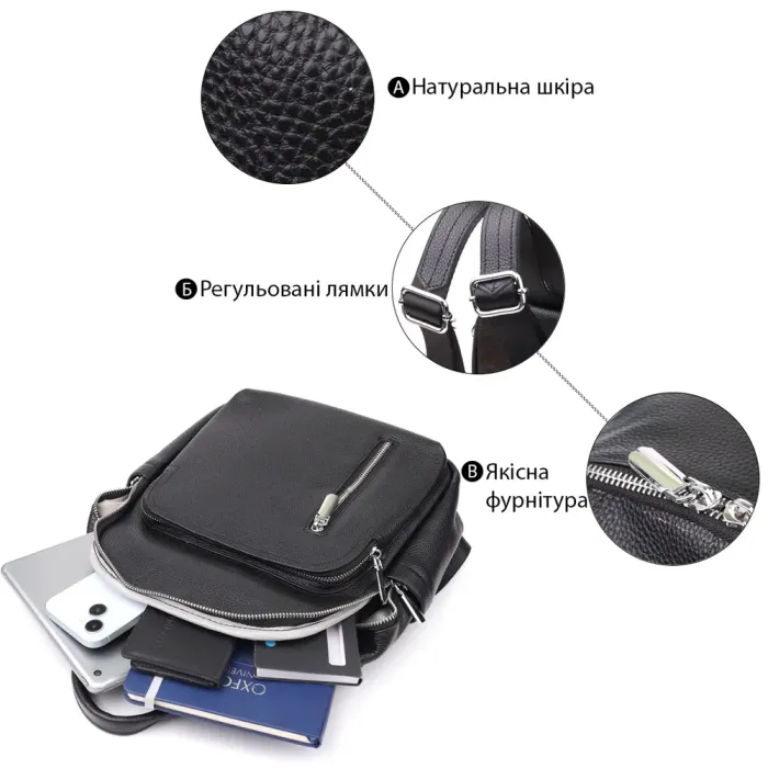 Цікавий жіночий рюкзак з натуральної шкіри Vintage 23059 Чорний