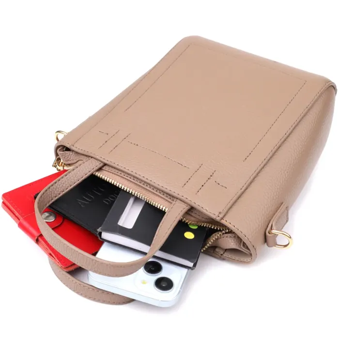 Стильна сумка жіноча з натуральної шкіри у формі трапеції Vintage 22918 Бежевий