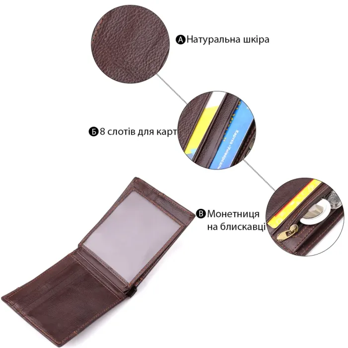 Горизонтальний стильний гаманець з натуральної шкіри Vintage 22888 Коричневий