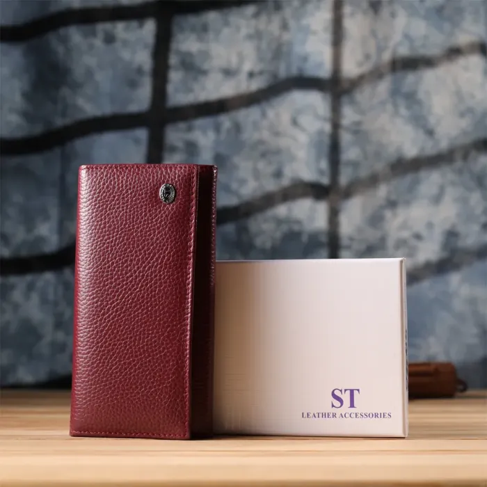 Практичний вертикальний гаманець із натуральної шкіри ST Leather 23085 Бордовий