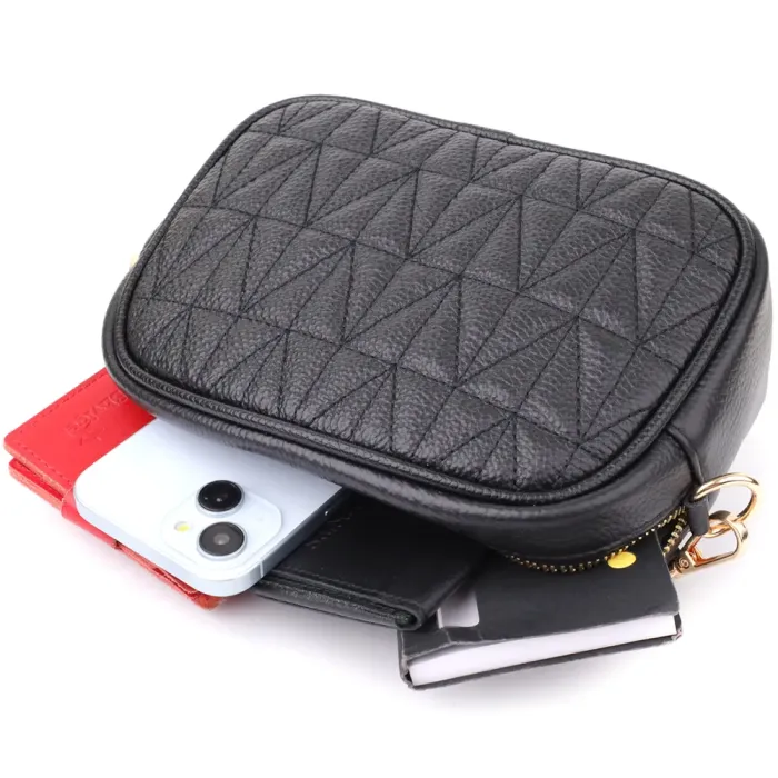 Компактна стьобана сумка для жінок з натуральної шкіри Vintage 22894 Чорний