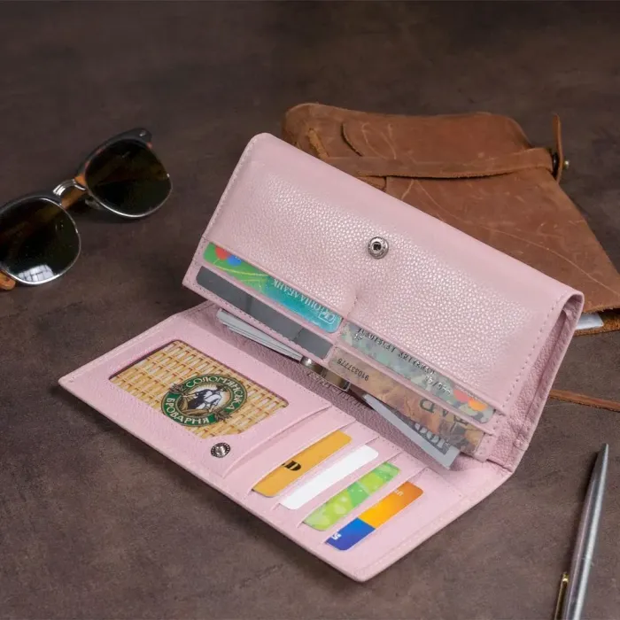 Гаманець шкіряний з механічною монетницею жіночий ST Leather 19277 Рожевий