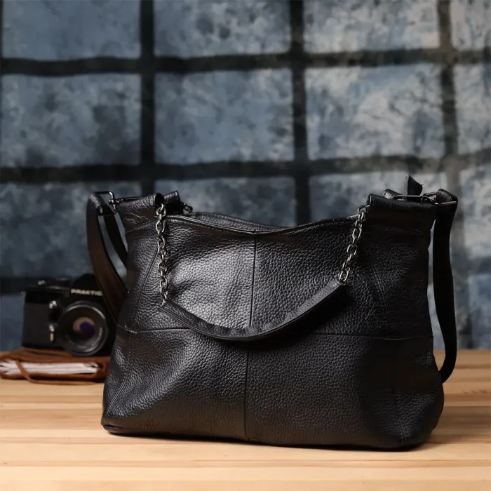 Зручна повсякденна сумка з натуральної шкіри для жінок Vintage 22992 Чорний