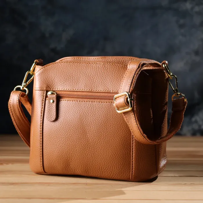 Практична жіноча сумка на три відділення з натуральної шкіри 15123 Vintage Рудий