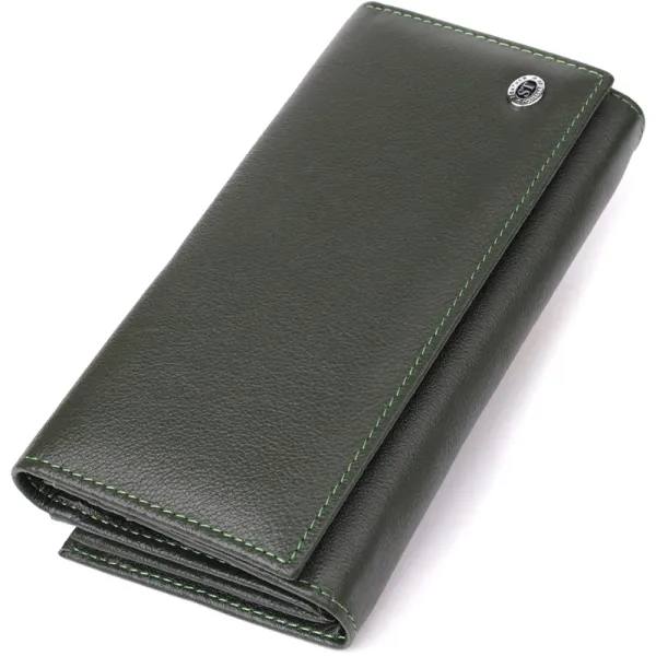 Місткий жіночий гаманець на магнітах із натуральної шкіри ST Leather 23115 Зелений