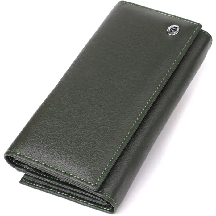 Місткий жіночий гаманець на магнітах із натуральної шкіри ST Leather 23115 Зелений