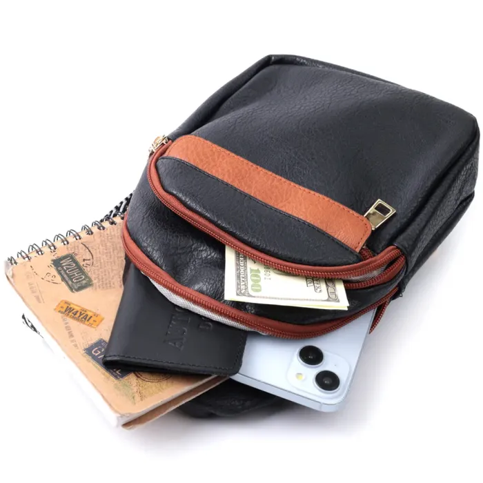 Зручна жіноча сумка через плече з отвором для навушників з екошкіри Vintage 22787 Чорний