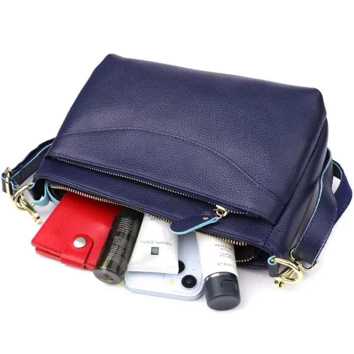 Елегантна жіноча шкіряна сумка з жорстким дном Vintage 22986 Синій