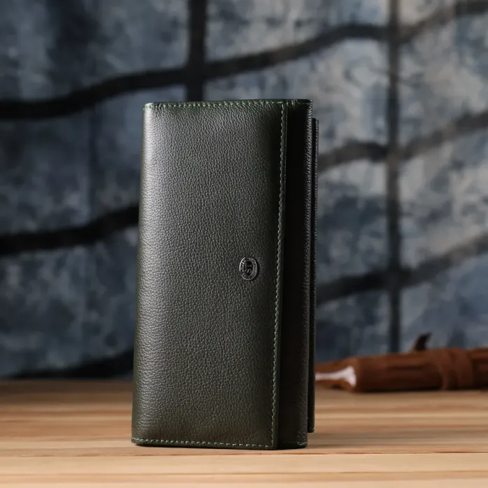 Горизонтальний гаманець з кишенею для телефону з натуральної шкіри ST Leather 23068 Зелений