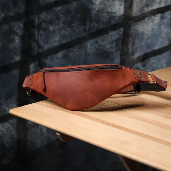 Чоловіча практична бананка з натуральної вінтажної шкіри Shvigel 23131 Рудий