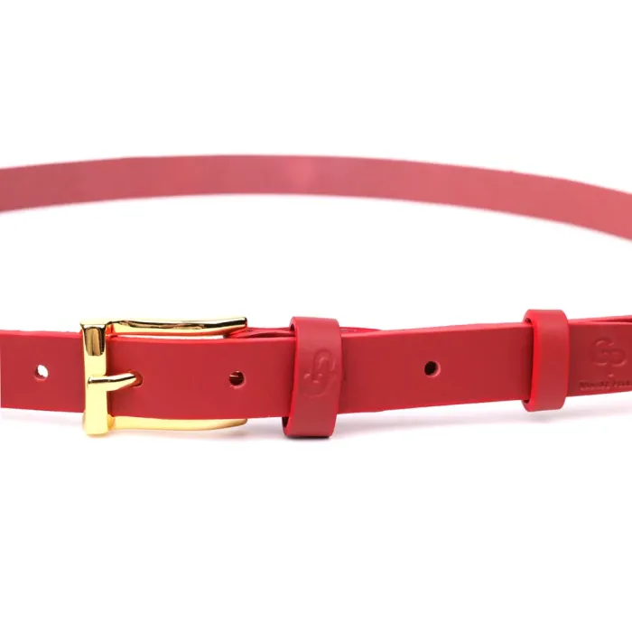 Яскравий тонкий шкіряний ремінь для жінок GRANDE PELLE 22951 Червоний