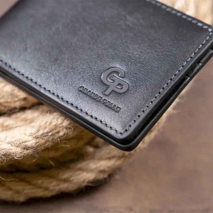 Стильное портмоне с зажимом для денег без застежки GRANDE PELLE 11295 Черное