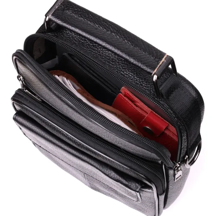 Стильна чоловіча сумка середнього розміру через плече з натуральної шкіри Vintage 15039 Чорний