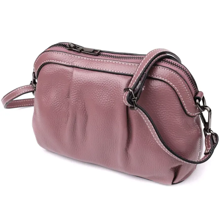 Цікава жіноча шкіряна сумка з ефектним драпіруванням Vintage 22898 Пурпурний