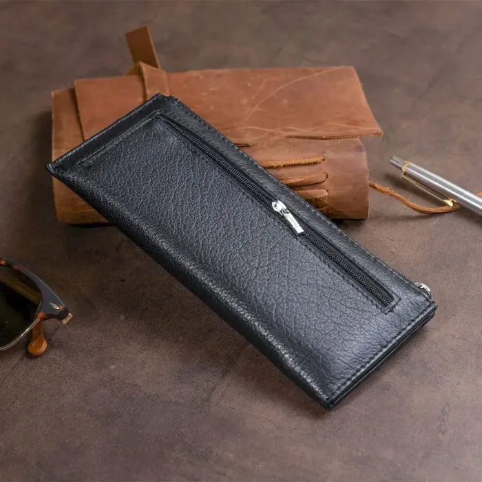 Горизонтальный тонкий кошелек из кожи унисекс ST Leather 19324 Черный