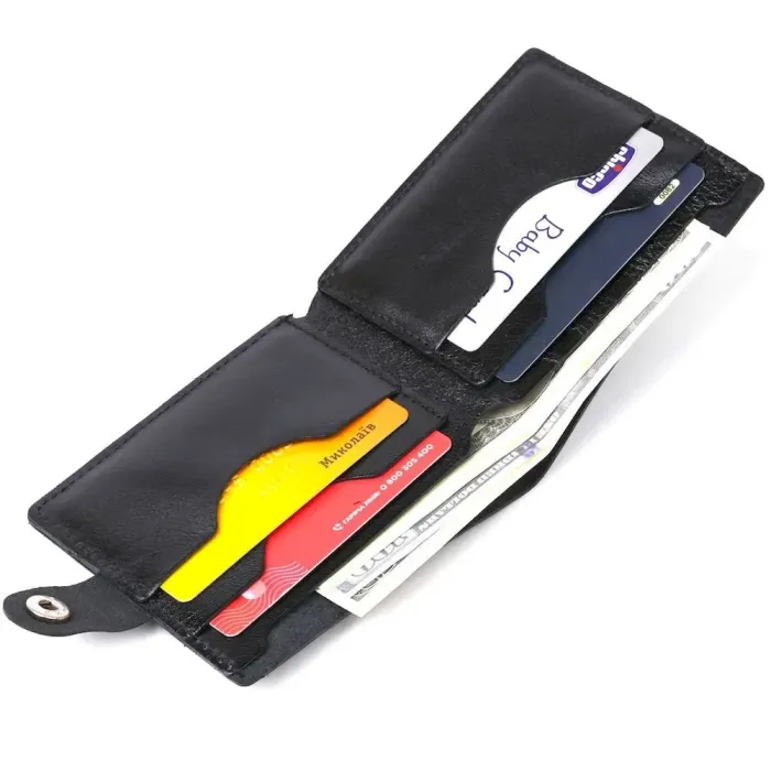 Невеликий шкіряний портмоне для чоловіків Shvigel 16460 Чорний