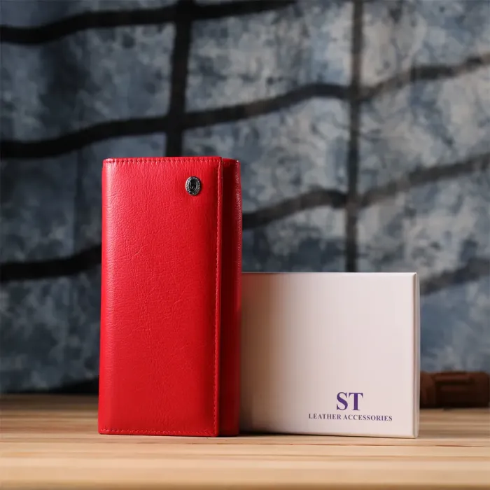 Яскравий жіночий гаманець на магнітах із натуральної шкіри ST Leather 23114 Червоний