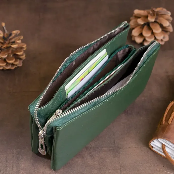Вместительный клатч из двух частей женский ST Leather 19253 Зеленый