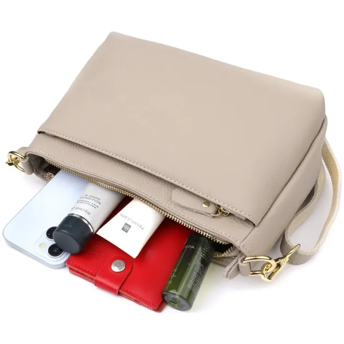 Елегантна жіноча сумка з натуральної шкіри з жорсткою основою Vintage 22985 Сірий