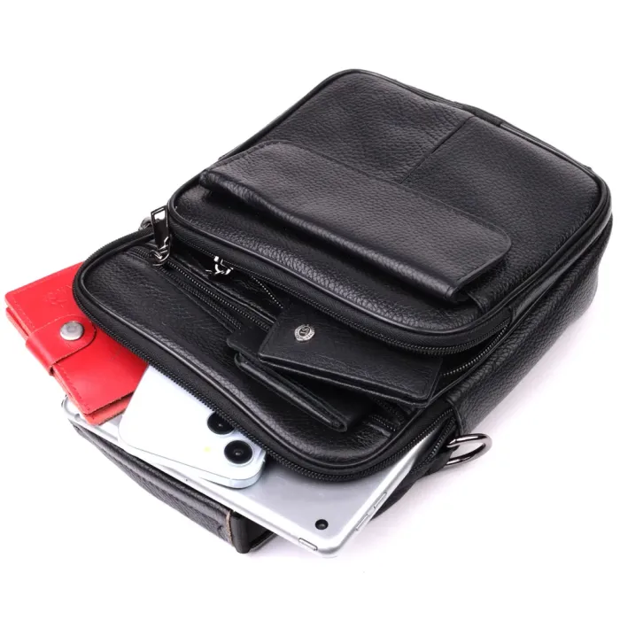 Стильна чоловіча сумка середнього розміру через плече з натуральної шкіри Vintage 15039 Чорний