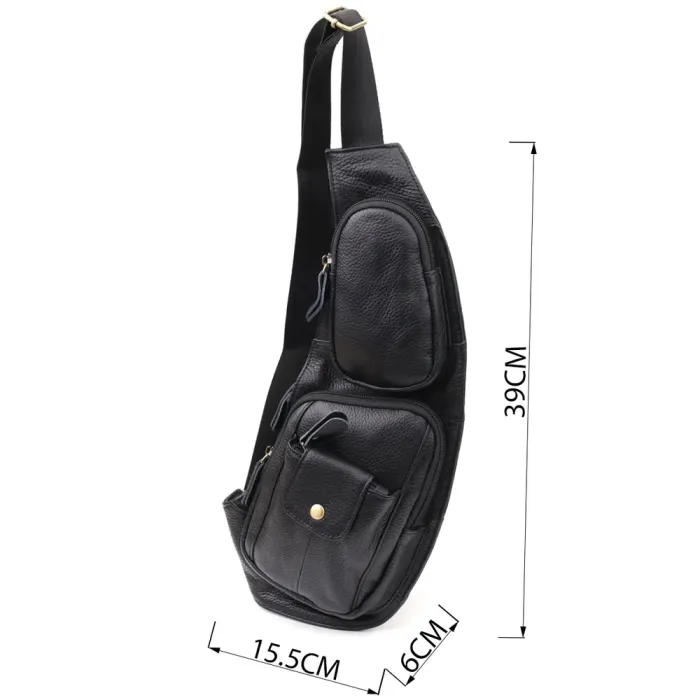 Чоловіча сумка з великою кількістю кишень із натуральної шкіри Vintage 22961 Чорний