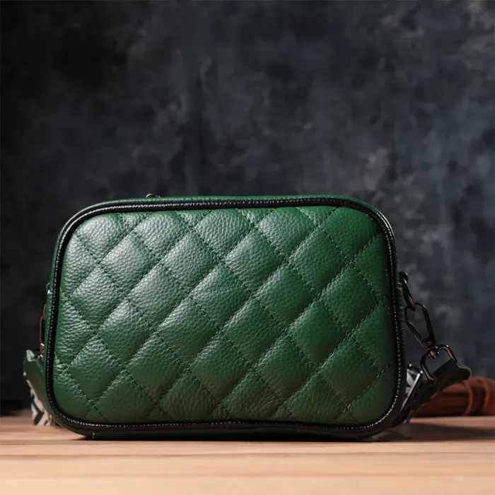 Стьобана жіноча сумка з натуральної шкіри 22857 Vintage Зелений