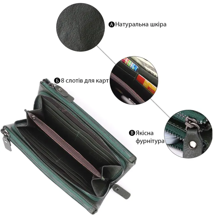 Красивий шкіряний гаманець на три відділення ST Leather 23110 Зелений