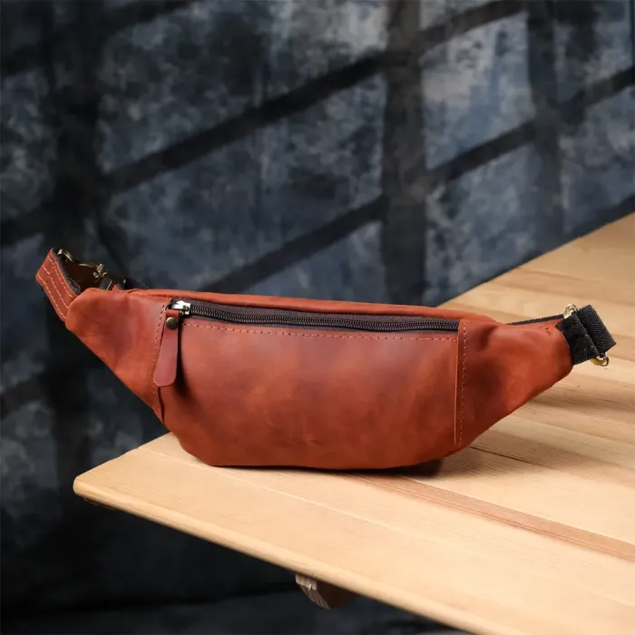 Практична сумка-бананка для чоловіків із натуральної вінтажної шкіри Shvigel 23122 Рудий