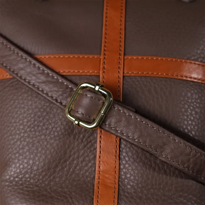 Жіноча шкіряна сумка з коричневою вставкою на лицьовій стороні Vintage 22999 Бежево-сірий