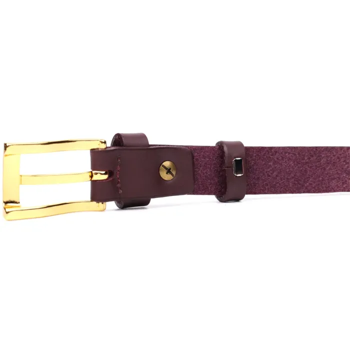 Модний вузький шкіряний ремінь для жінок GRANDE PELLE 22953 Бордовий