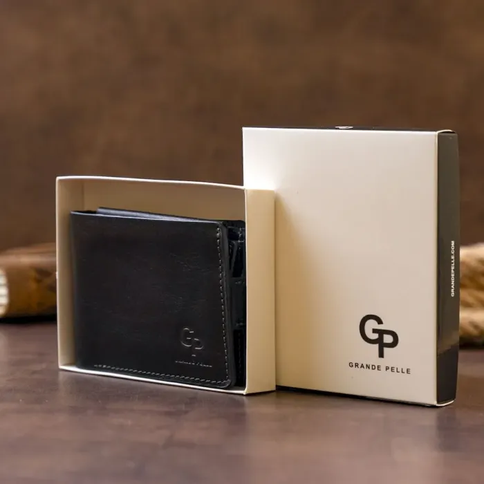 Портмоне горизонтальне Amico на магніті на два відділення GRANDE PELLE 11320 Чорне