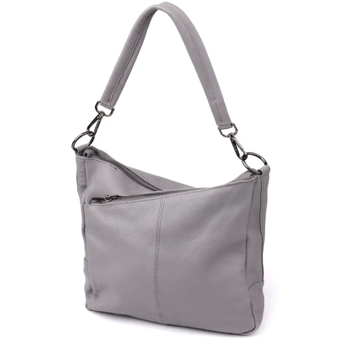 Зручна жіноча сумка з двома ремінцями із натуральної шкіри Vintage 23054 Сірий