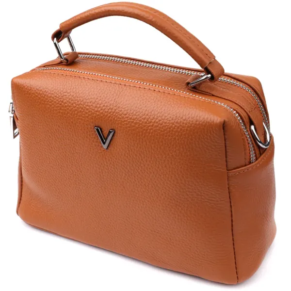 Стильна жіноча сумка з натуральної шкіри з подвійним внутрішнім простором Vintage 22921 Рудий