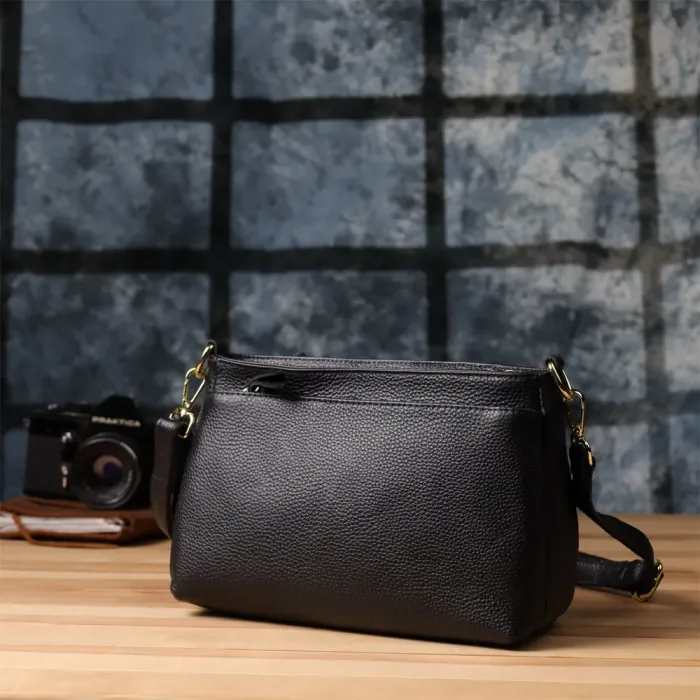 Класична жіноча сумка з жорстким дном із натуральної шкіри Vintage 22987 Чорний