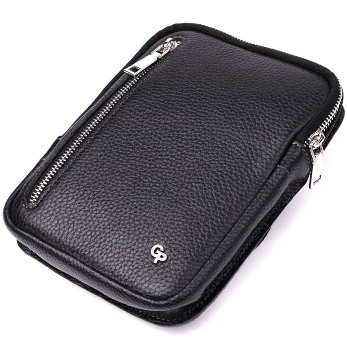 Прямокутна сумка бананка з якісної натуральної шкіри GRANDE PELLE 22877 Чорний